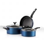 Set 5 Piezas Marmicoc -Sabores (Cacerola C/Tapa 24Cm, Olla C/Tapa 20Cm, Sarten 24Cm) Azul/Negro