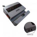 Estacion de Carga Atomlux R2200 2 Puertos Usb 3 Tomacorrientes 3 Salidas Cable 2Mts